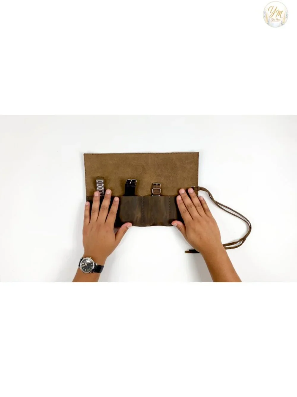 Leather Watch Roll Organizer Holds 4 Watches Handmade Travel Case